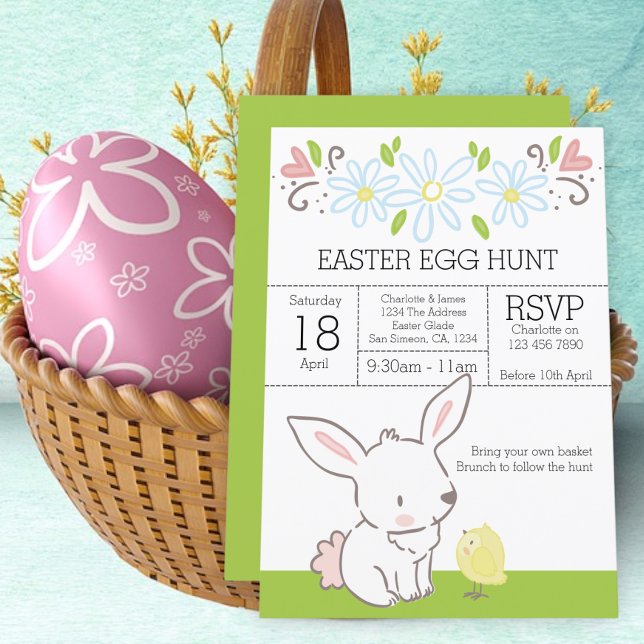 Invitation Brunch De Chasse Aux Oeufs De Pâques De Lapin Et D (Créateur téléchargé)