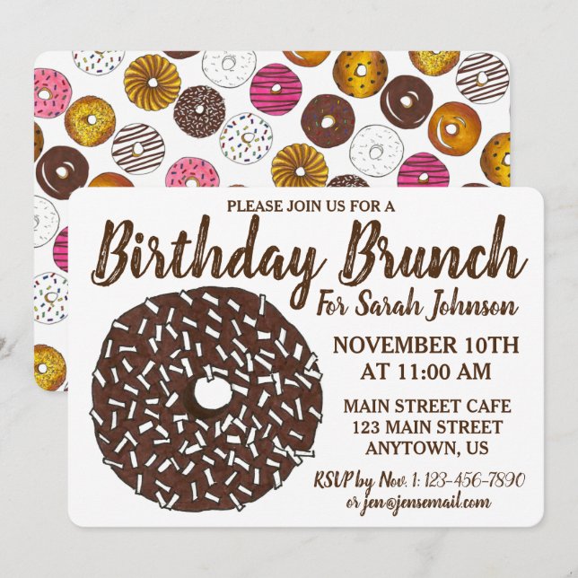 Invitation Brunch de fête d'anniversaire à la beigne de noix  (Devant / Derrière)