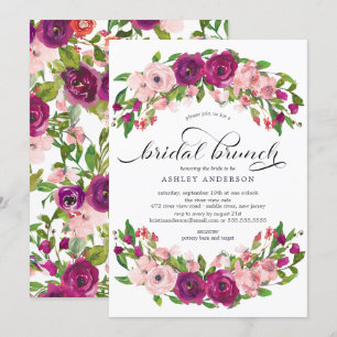 Invitation Brunch de Fête des mariées florale rose et marsala