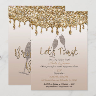 Invitation Brunch de fiançailles paillettes dorées et glamour