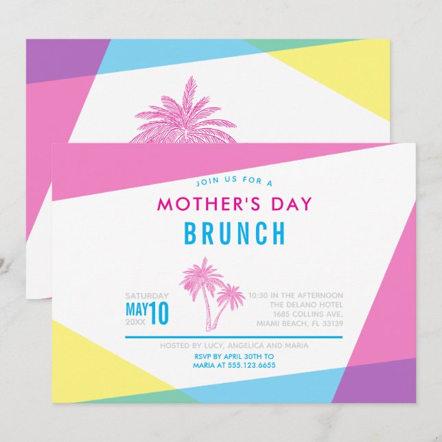 Invitation Brunch de la Fête des Mères de Miami Nights (Devant / Derrière)
