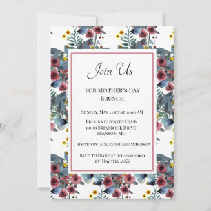 Invitation Brunch de la fête des Mères Dusty Blue et fleurs r