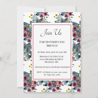 Invitation Brunch de la fête des Mères Dusty Blue et fleurs r