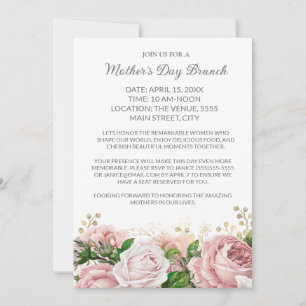 Invitation Brunch de la fête des Mères Formel Floral Rose