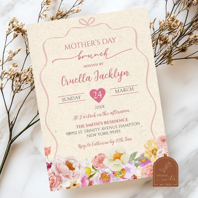 Invitation Brunch de la fête des mères Kraft Paper (Créateur téléchargé)