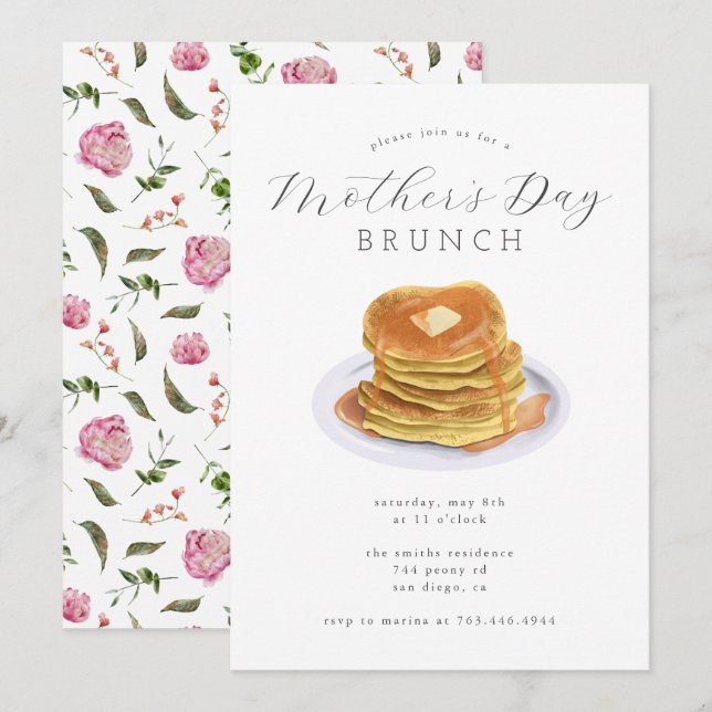 Invitation Brunch de la fête des mères | Pancakes (Devant / Derrière)