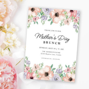 Invitation Brunch de la fête des mères Pastel Floral Aquarell