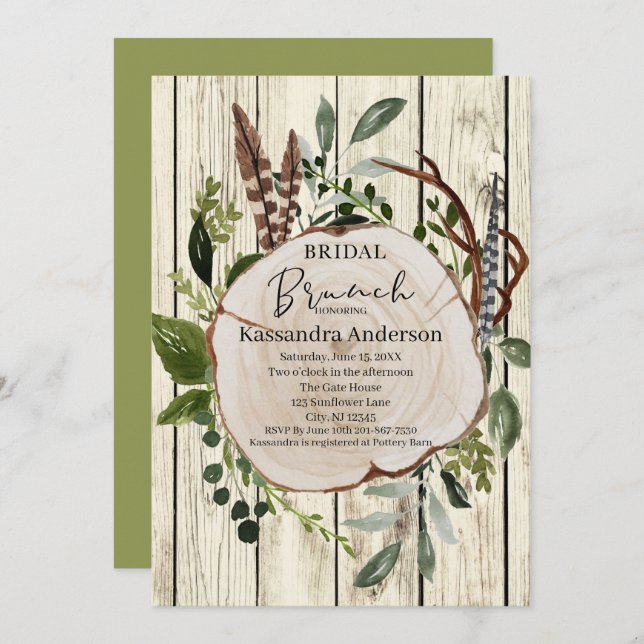 Invitation Brunch de la mariée de Rustic Boho (Devant / Derrière)