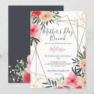 Invitation brunch de la mère du jour de l'or rose rouge rouge