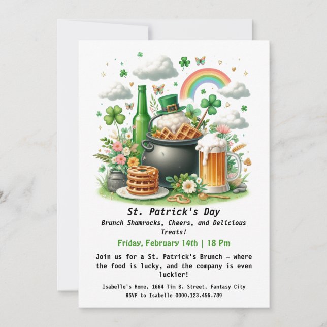 Invitation Brunch de la Saint-Patrick – Trèfles, Santé (Devant)