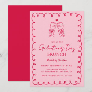 Invitation Brunch de la Saint-Valentin rose et rouge dessiné
