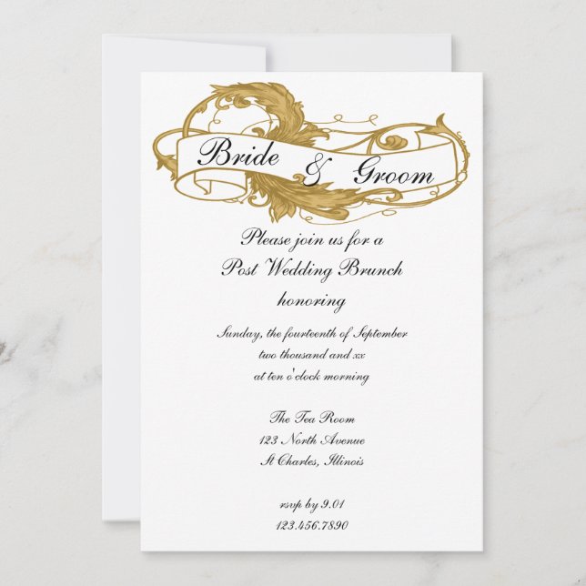 Invitation Brunch de lendemain de mariage feuille d'or (Devant)