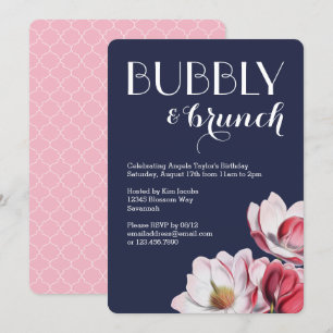 Invitation Brunch de Magnolia rose et bleu