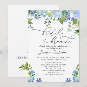 Invitation Brunch de mariage à l'aquarelle avec hydrangea ble