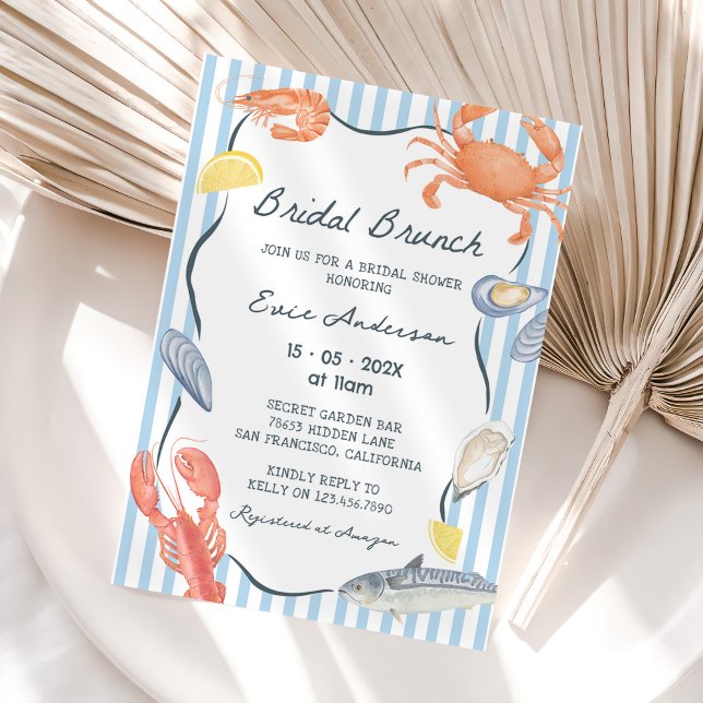 Invitation Brunch de mariage aux fruits de mer aquarelle (Créateur téléchargé)