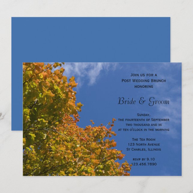 Invitation Brunch de mariage d'automne et ciel bleu après la  (Devant / Derrière)