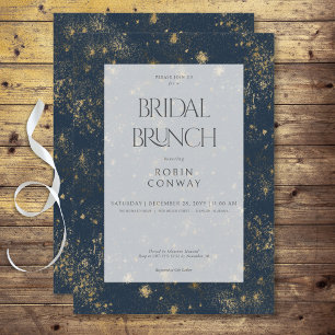 Invitation Brunch de mariage minimal bleu et or pailleté mode