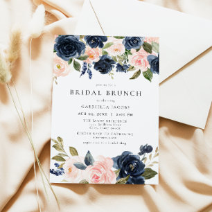 Invitation Brunch de mariée floral Blush Marine Romantique & 