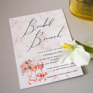 Invitation Brunch de mariée rose marbre Champagne