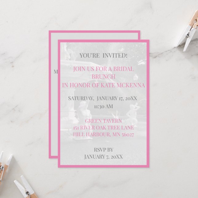 Invitation brunch de midi de la femme de chambre rose/gris (Devant/Arrière en situation)