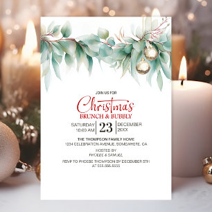 Invitation Brunch de Noël au feuillage aquarelle