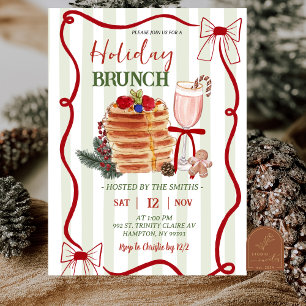 Invitation Brunch de Noël aux rayures vert sauge