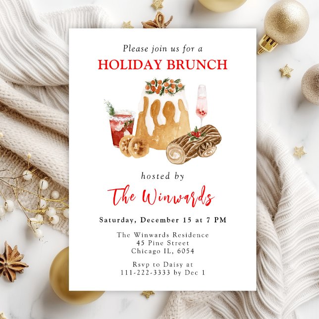 Invitation Brunch de Noël avec Pudding de Noël et Bûche de No (Créateur téléchargé)