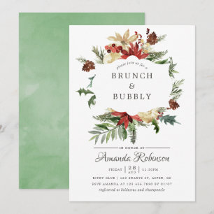 Invitation Brunch de Noël et pétillant en bois hivernal