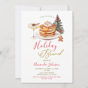 Invitation Brunch de Noël minimaliste or rouge pour les fêtes