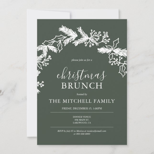 Invitation Brunch de Noël Pine Berry Wreath Green (Devant)