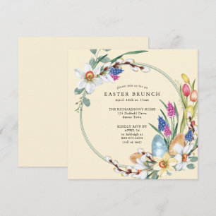 Invitation Brunch de Pâques aux jonquilles jaunes et fleurs p