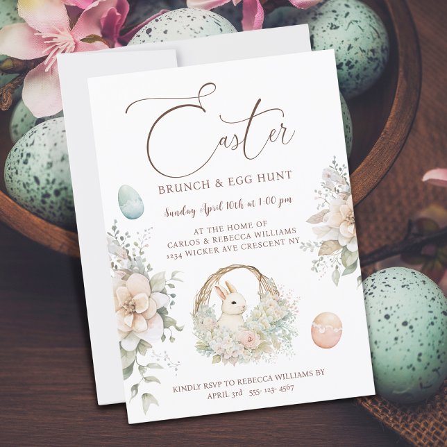 Invitation Brunch de Pâques Chasse aux Oeufs Bunny Floral (Créateur téléchargé)