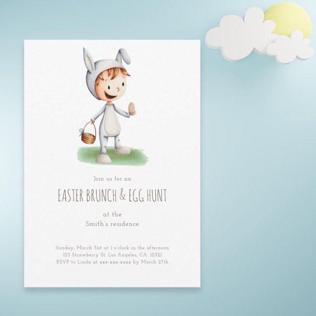 Invitation Brunch de Pâques Chasse aux Oeufs Lapin Genre Neut (Easter Bruch Egg Hunt Kid Bunny Gender Neutral Invitation)