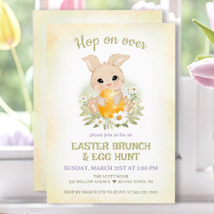 Invitation Brunch de Pâques Chasse aux Oeufs Lapin Jaune Cute