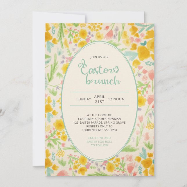 Invitation Brunch de Pâques Ditsy Aquarelle Fleurs de printem (Devant)