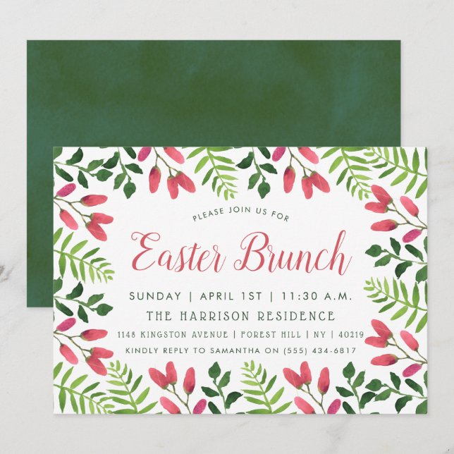 Invitation Brunch de Pâques en fleurs printanières simples (Devant / Derrière)