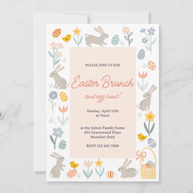 Invitation Brunch de Pâques et chasse aux oeufs (Devant)