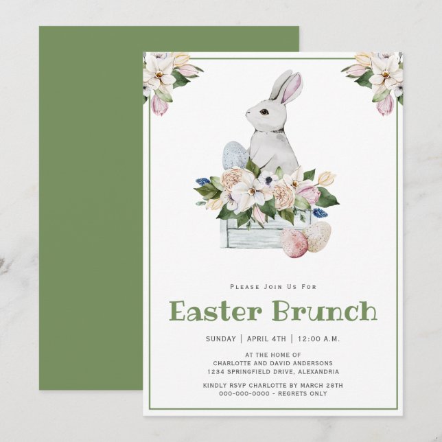 Invitation Brunch de Pâques et chasse aux oeufs Aquarelle Lap (Devant / Derrière)