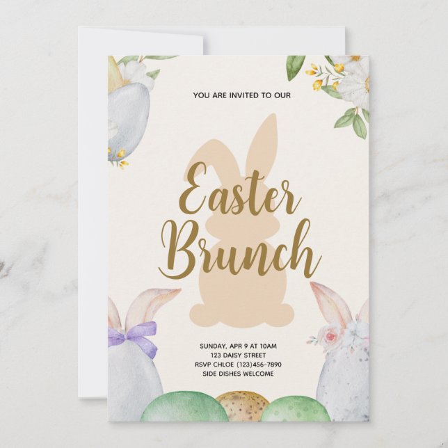 Invitation Brunch de Pâques et chasse aux oeufs | Bunny Fleur (Devant)