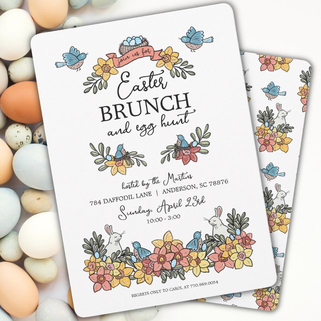 Invitation Brunch de Pâques et chasse aux oeufs Cute Floral P (Créateur téléchargé)