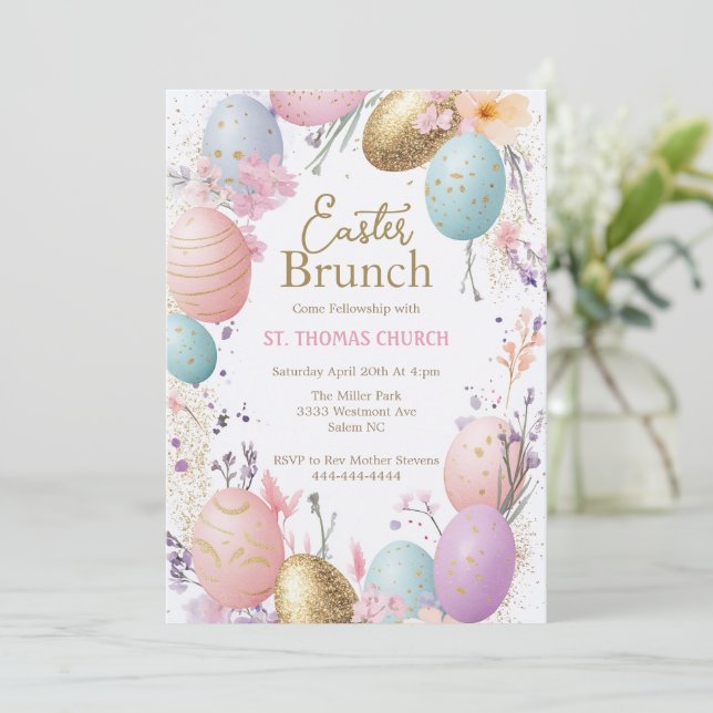 Invitation brunch de Pâques, fête de Pâques, brunch de la cha (Debout devant)