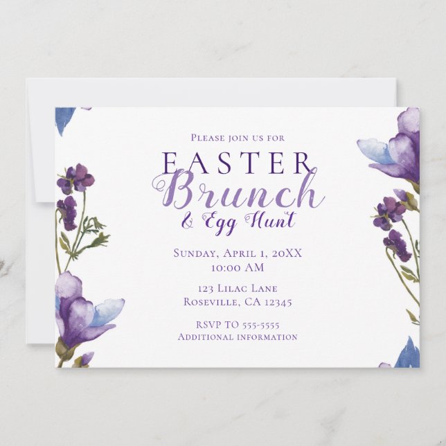 Invitation Brunch de Pâques Fleurs de printemps violet Floral (Devant)