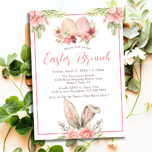 Invitation Brunch de Pâques Floral aux Oreilles de Lapin Past