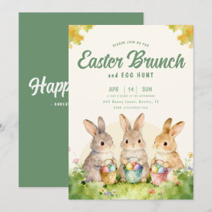 Invitation Brunch de Pâques Lapin Chasse aux œufs Pastel Aqua