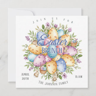 Invitation Brunch de Pâques - Lapin et Fleur d'Oeufs de Pâque
