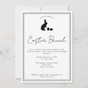 Invitation Brunch de Pâques Lapin Minimaliste Noir sur Fond B