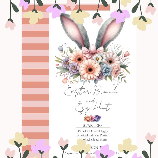 Invitation Brunch de Pâques Menu Cute Lapin Floral Lapin Orei (Créateur téléchargé)