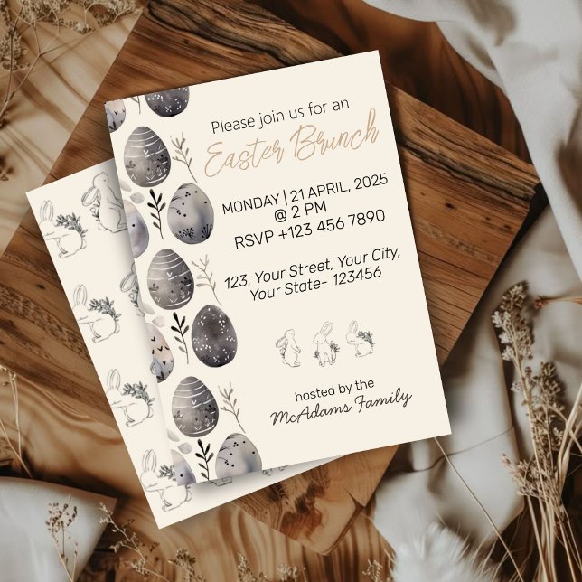 Invitation Brunch de Pâques Œuf Aquarelle Printemps—Fête Past (Front display)