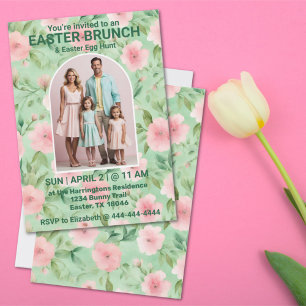 Invitation Brunch de Pâques Photo Pastel Rose & Vert Florales