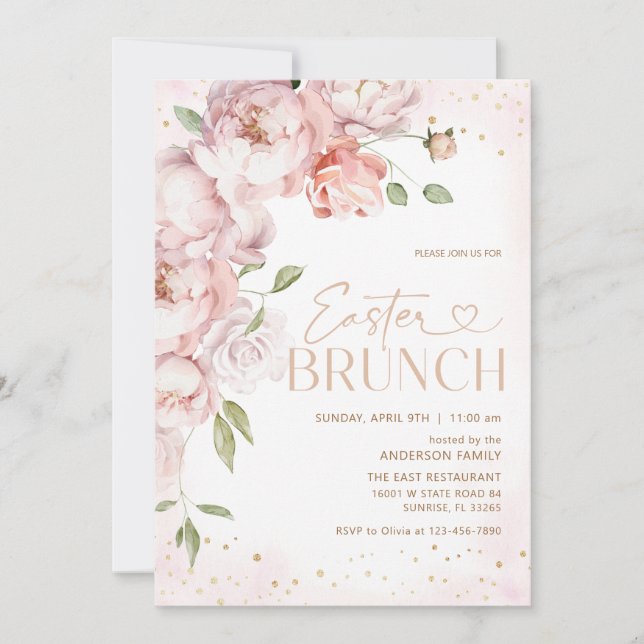 Invitation Brunch de Pâques rose pâle (Devant)